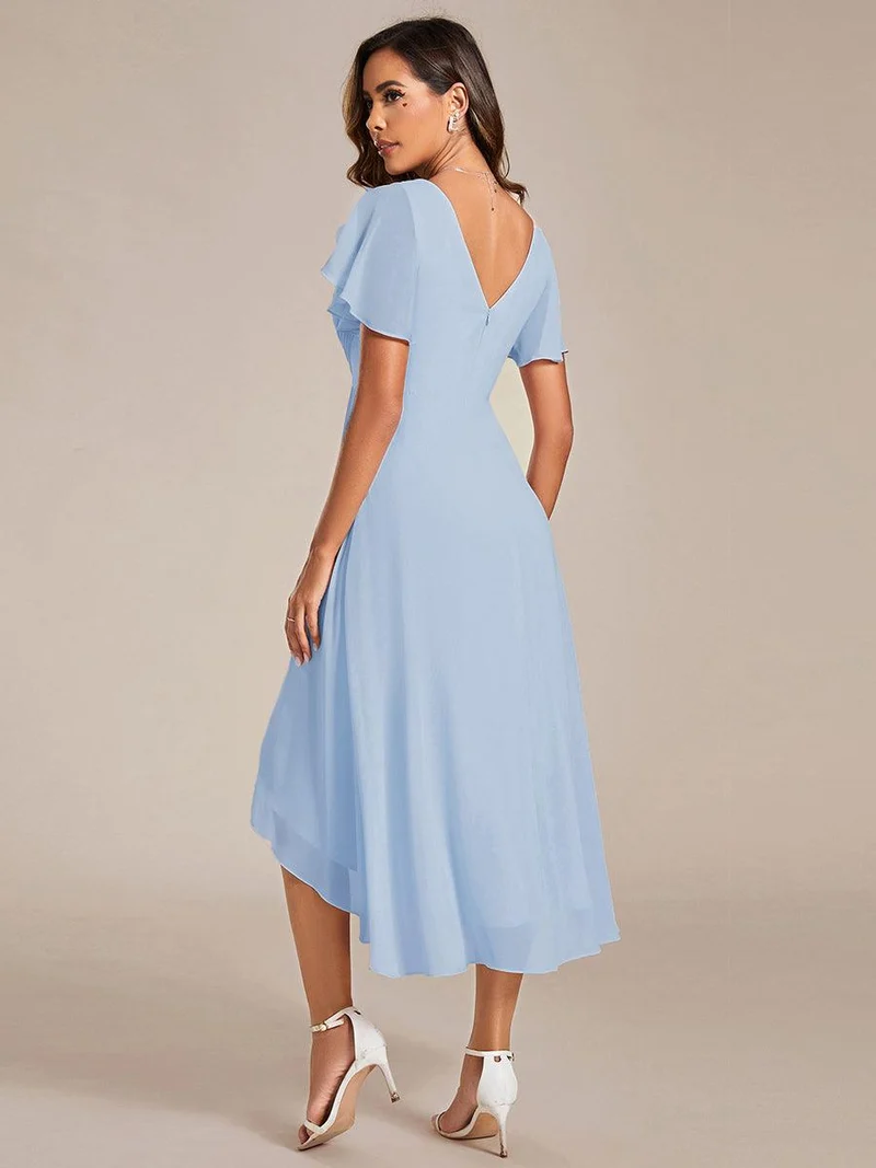 ever FAYE|Robe d'invitée de mariage chic à avec col en V et à manches courtes