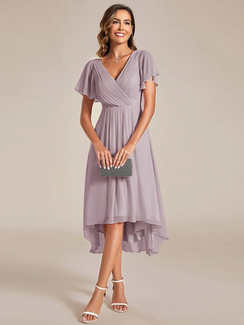 ever FAYE|Robe d'invitée de mariage chic à avec col en V et à manches courtes