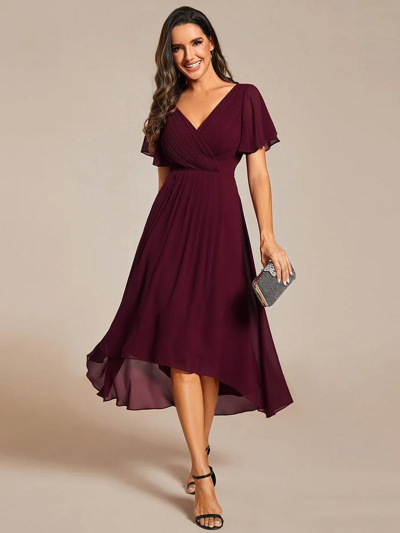 ever FAYE|Robe d'invitée de mariage chic à avec col en V et à manches courtes
