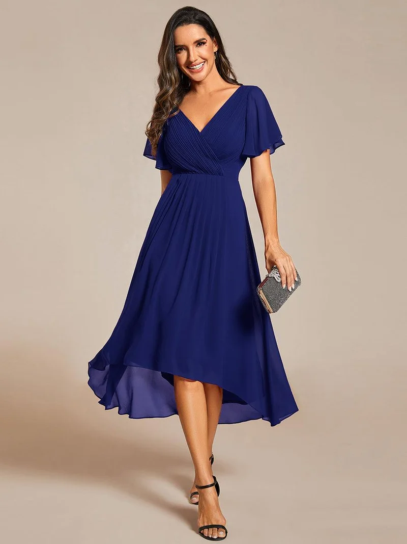 ever FAYE|Robe d'invitée de mariage chic à avec col en V et à manches courtes