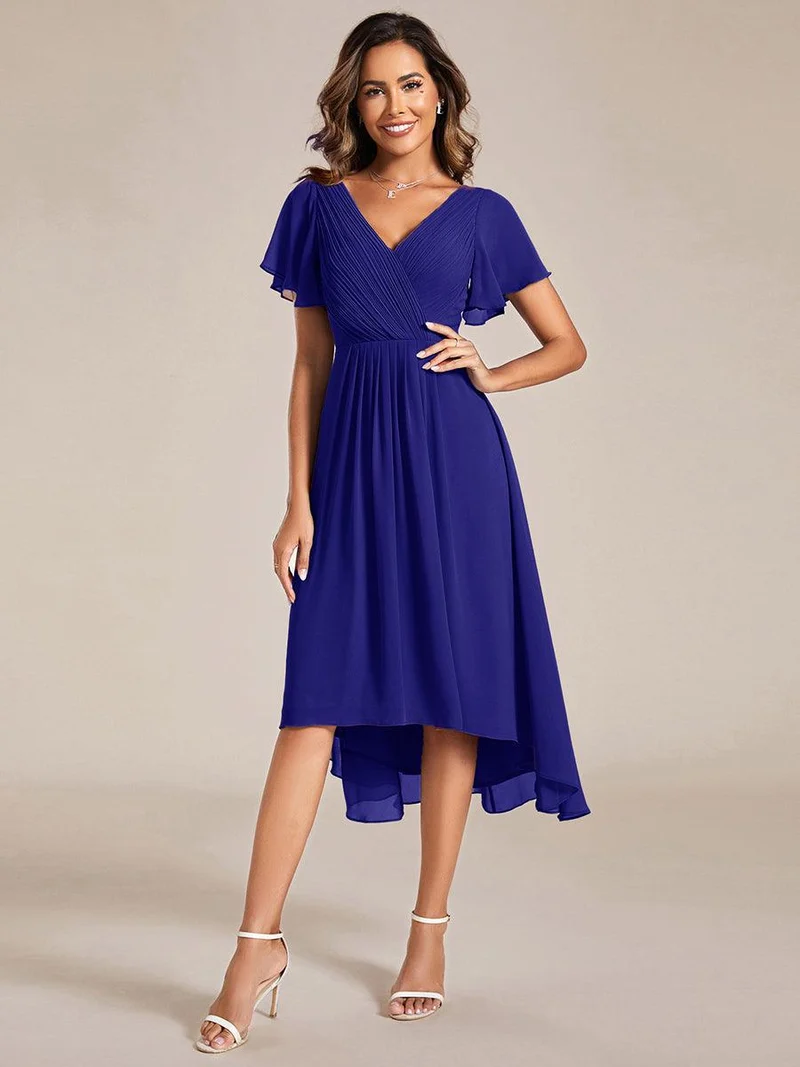 ever FAYE|Robe d'invitée de mariage chic à avec col en V et à manches courtes