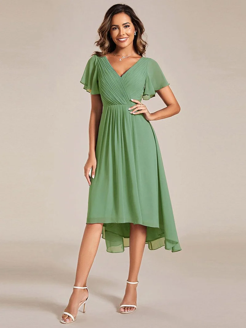 ever FAYE|Robe d'invitée de mariage chic à avec col en V et à manches courtes