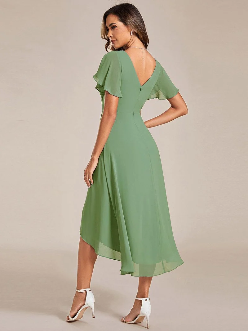 ever FAYE|Robe d'invitée de mariage chic à avec col en V et à manches courtes