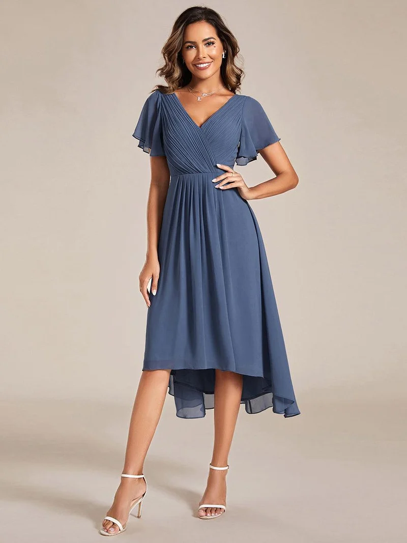ever FAYE|Robe d'invitée de mariage chic à avec col en V et à manches courtes