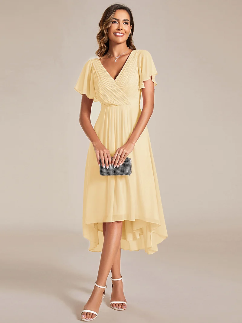 ever FAYE|Robe d'invitée de mariage chic à avec col en V et à manches courtes