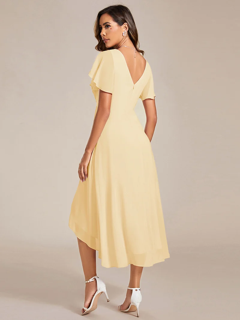 ever FAYE|Robe d'invitée de mariage chic à avec col en V et à manches courtes