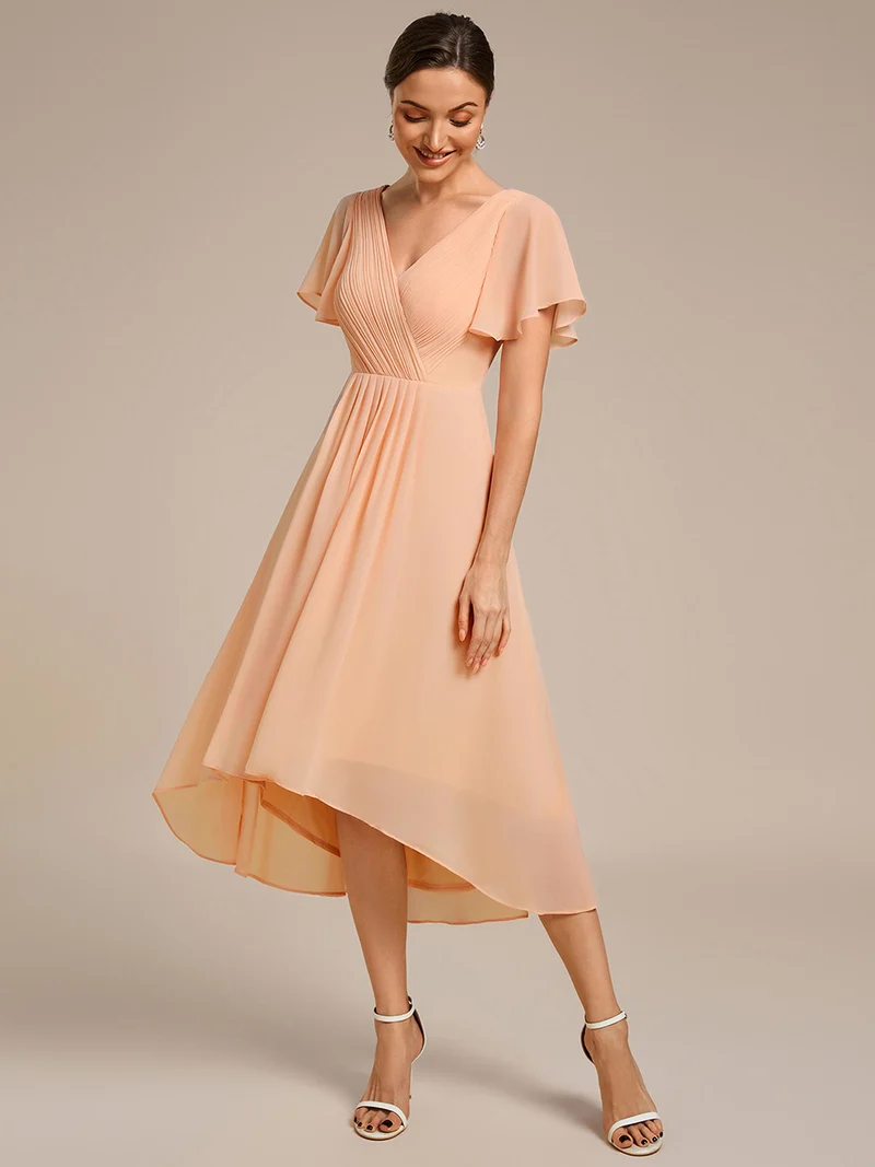 ever FAYE|Robe d'invitée de mariage chic à avec col en V et à manches courtes