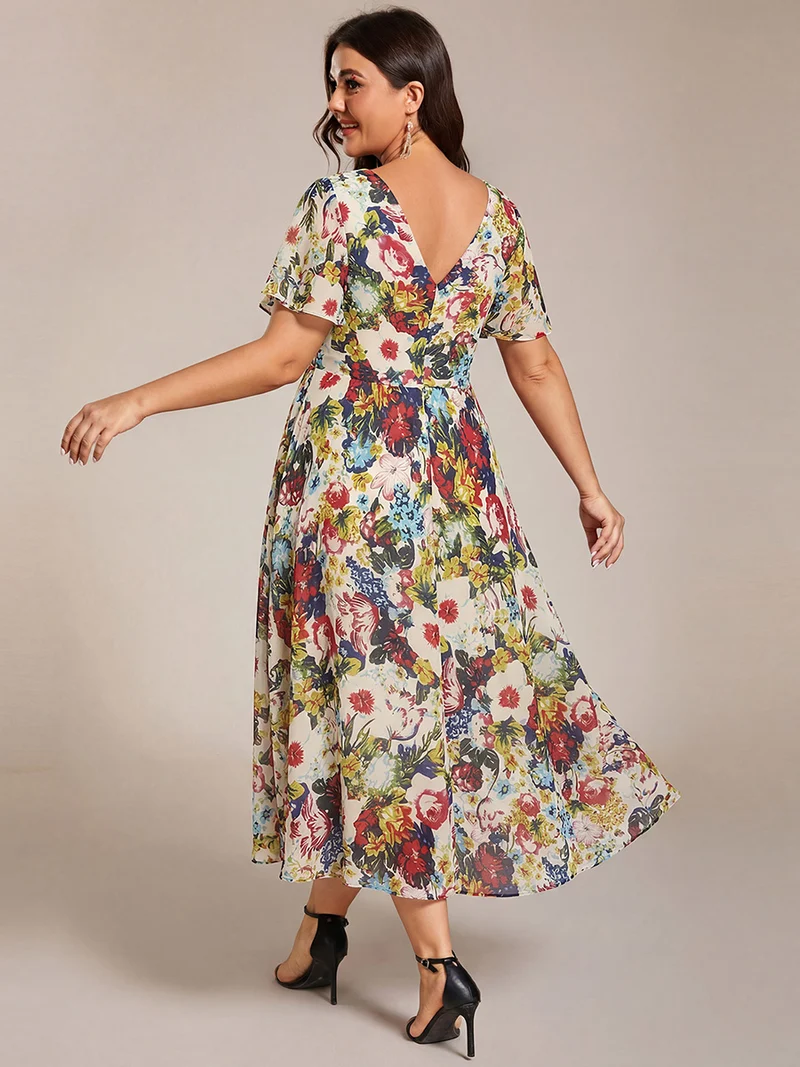 ever FAYE|Robe d'invitée de mariage chic à avec col en V et à manches courtes