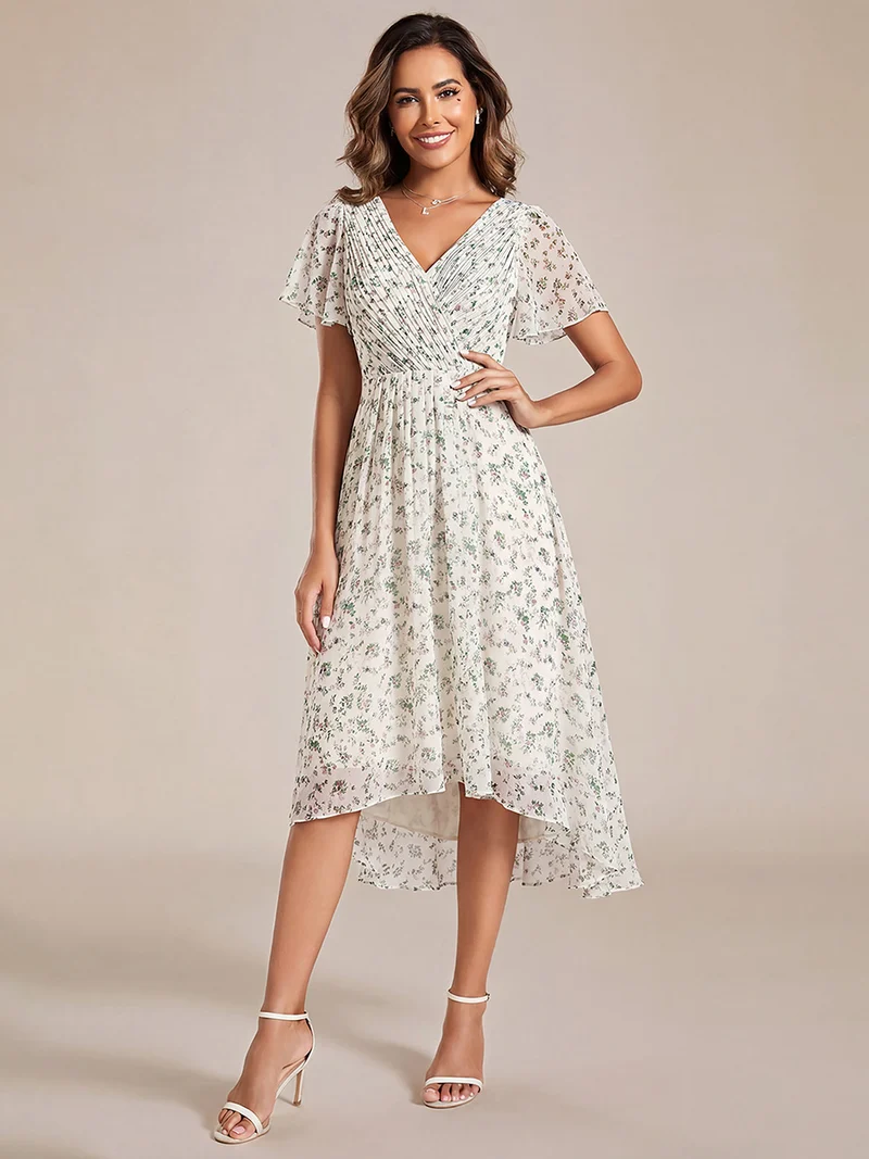 ever FAYE|Robe d'invitée de mariage chic à avec col en V et à manches courtes