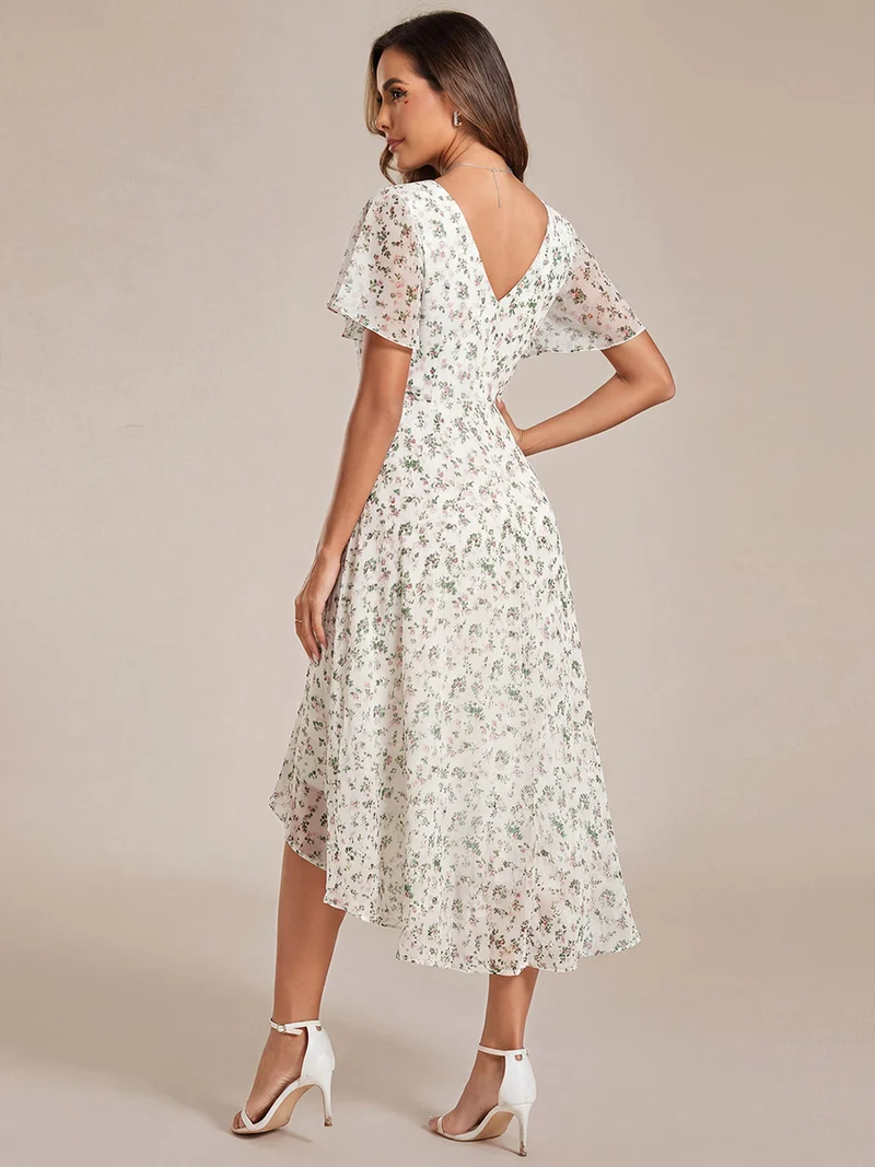 ever FAYE|Robe d'invitée de mariage chic à avec col en V et à manches courtes
