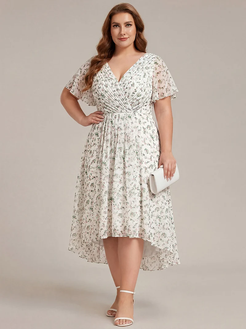 ever FAYE|Robe d'invitée de mariage chic à avec col en V et à manches courtes