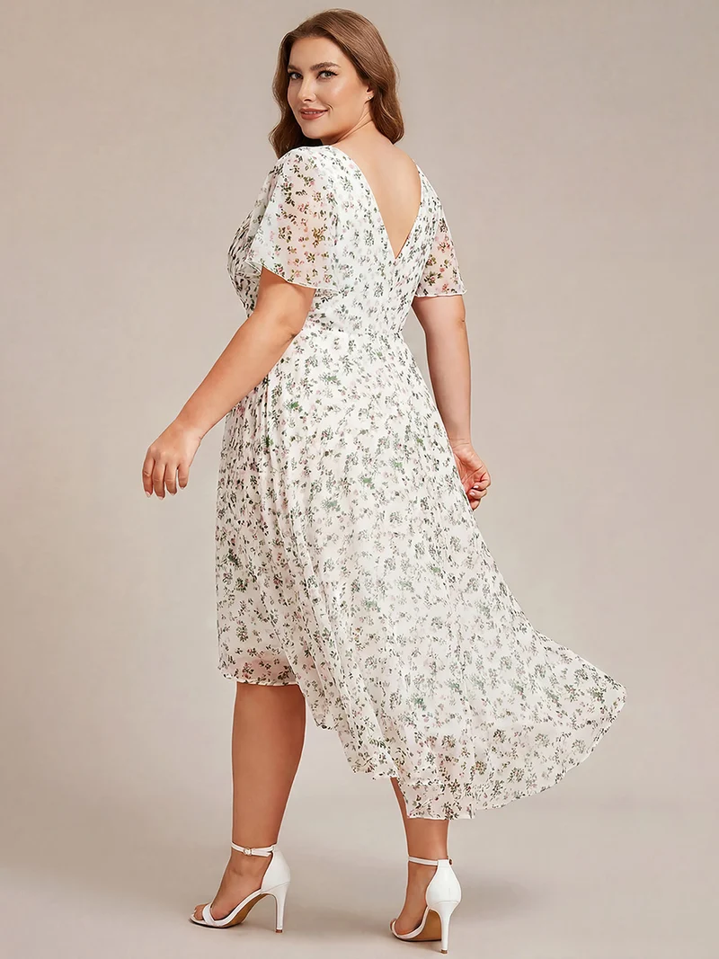 ever FAYE|Robe d'invitée de mariage chic à avec col en V et à manches courtes