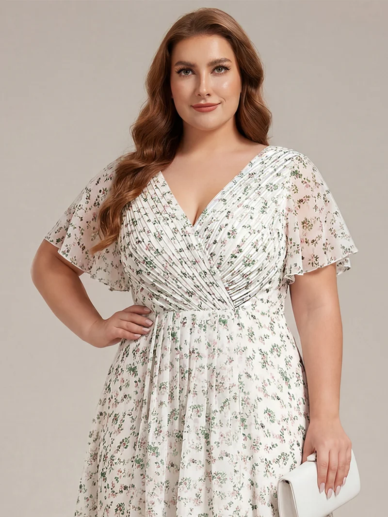 ever FAYE|Robe d'invitée de mariage chic à avec col en V et à manches courtes