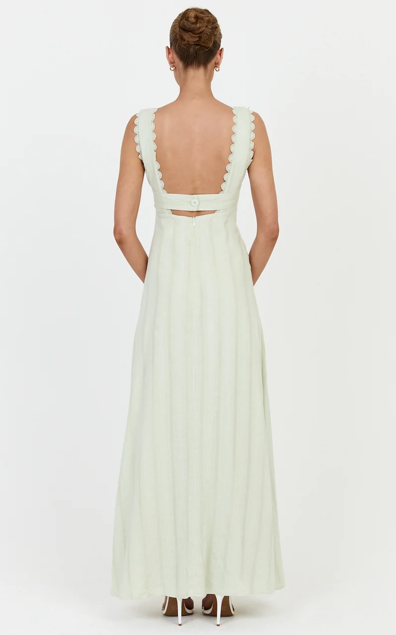 Roxanne Midi Dress - Square Neck Fit And Flare Dress in Sage