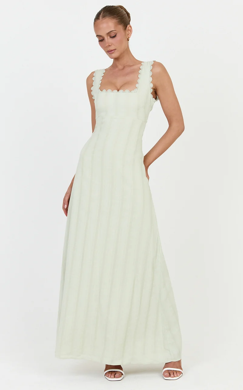 Roxanne Midi Dress - Square Neck Fit And Flare Dress in Sage