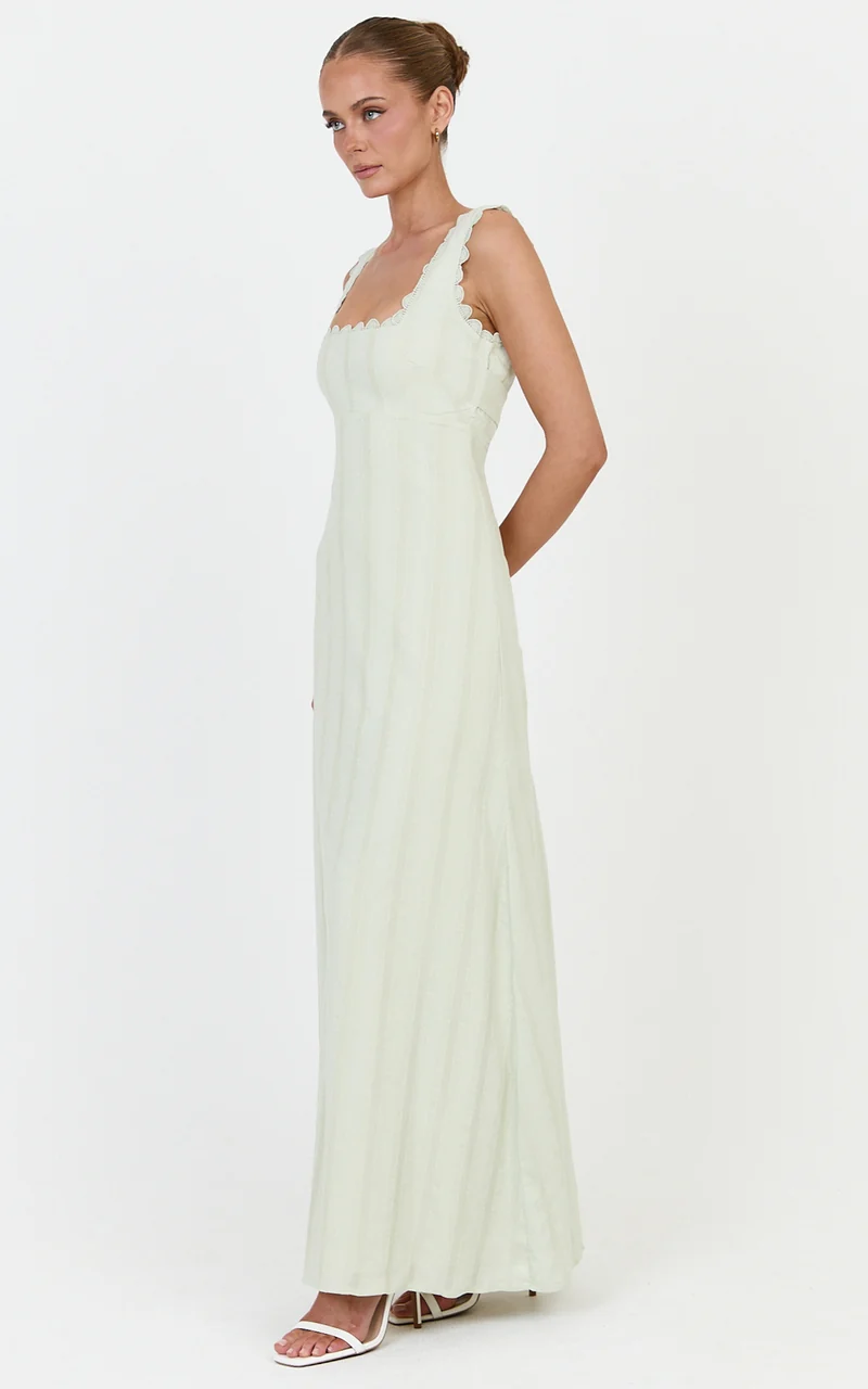 Roxanne Midi Dress - Square Neck Fit And Flare Dress in Sage