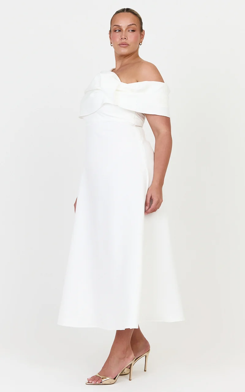 Mirabella Midi Dress - One Shoulder Twist Front Dress in Off White