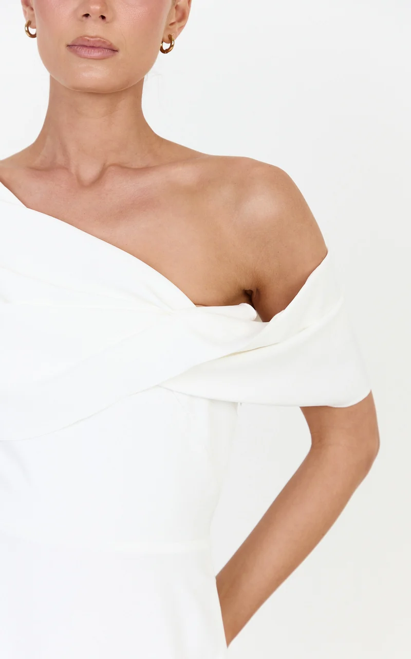 Mirabella Midi Dress - One Shoulder Twist Front Dress in Off White