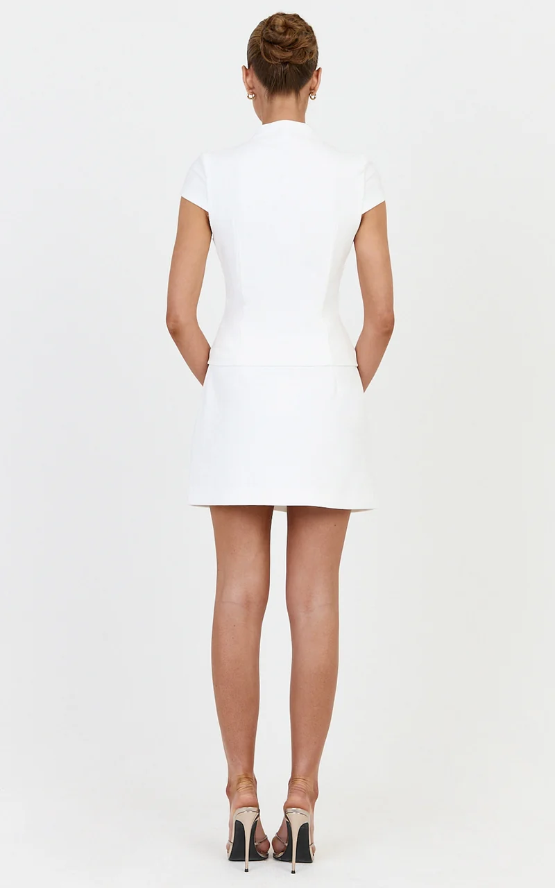 Briony Top - High Neck Keyhole Cap Sleeve Top in White