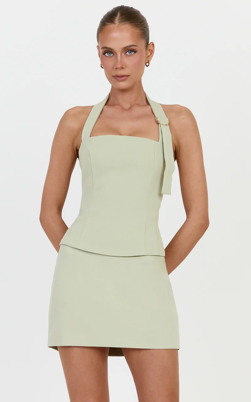 Tyler Top - Adjustable Halter Fitted Top in Sage