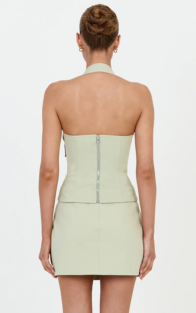 Tyler Top - Adjustable Halter Fitted Top in Sage