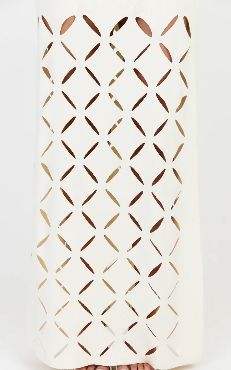 Sabrina Maxi Dress - Scoop Neck Laser Cut Dress in Cream