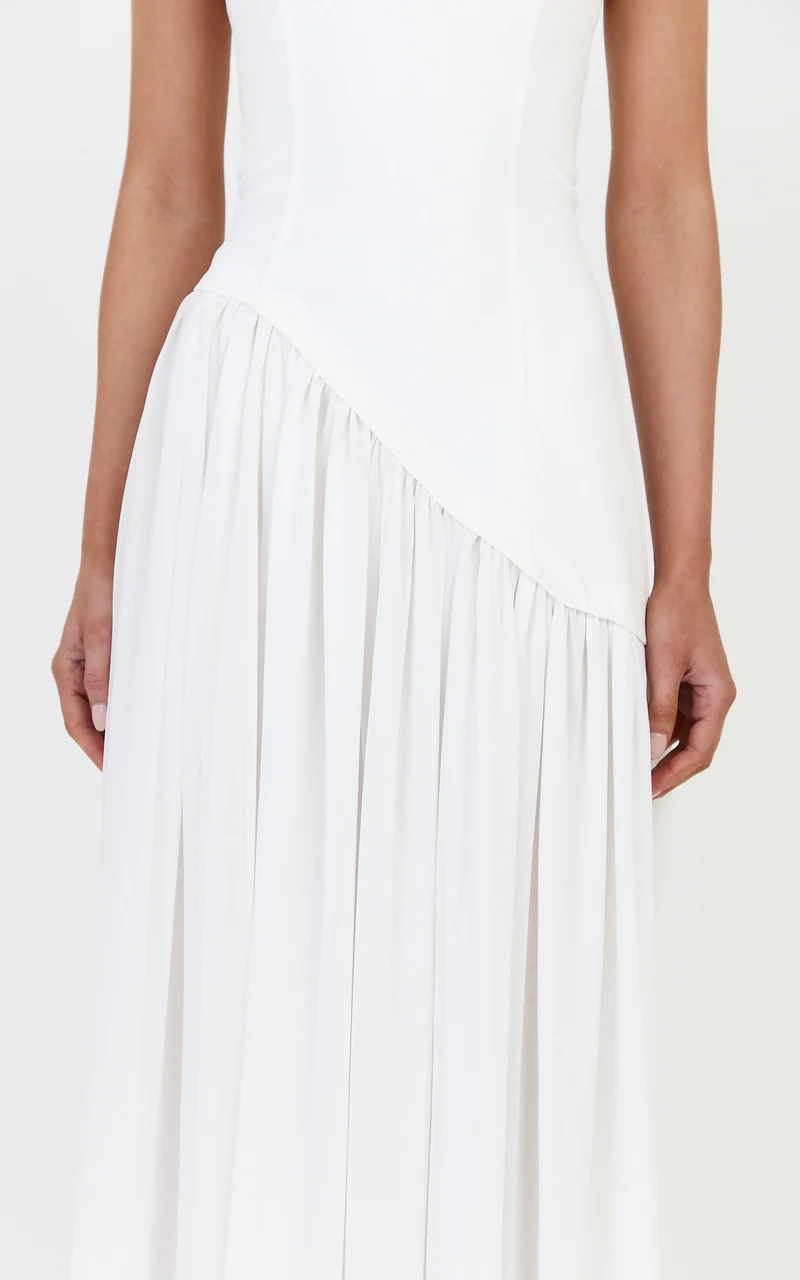Calla Maxi Dress - Halter Neck Asymmetric Dropped Waist Dress in White
