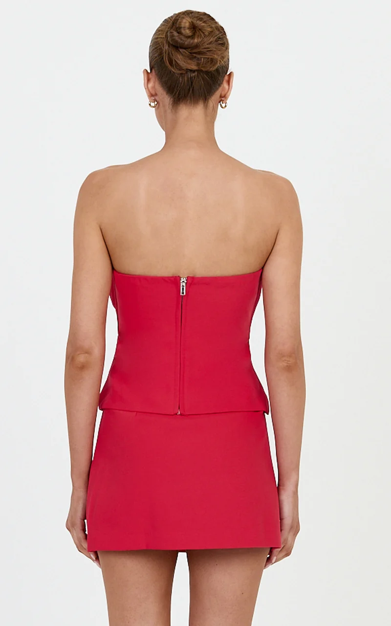 Mikey Mini Skirt - Mid Waisted Tailored A Line Skirt in Bright Red