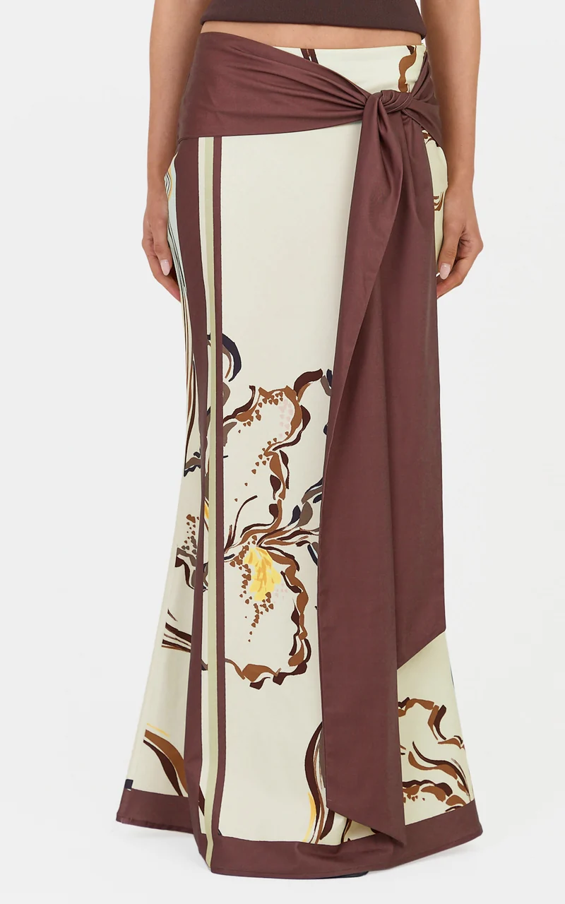 Katherine Maxi Skirt - Tie Waist Skirt in Pistachio Line Floral Print