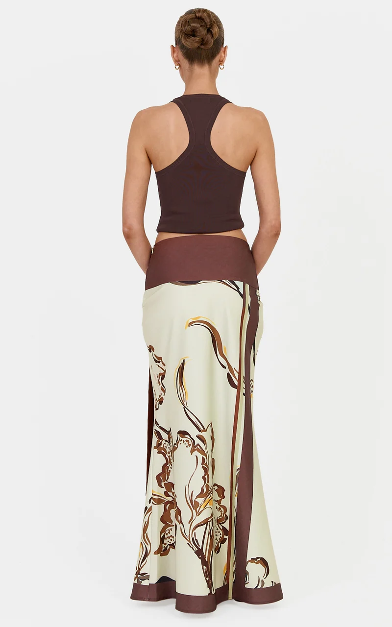 Katherine Maxi Skirt - Tie Waist Skirt in Pistachio Line Floral Print