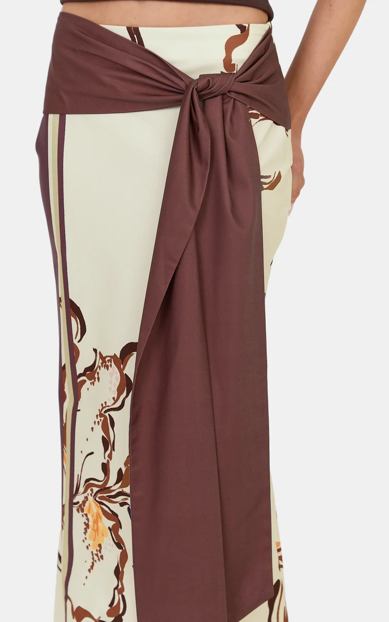Katherine Maxi Skirt - Tie Waist Skirt in Pistachio Line Floral Print