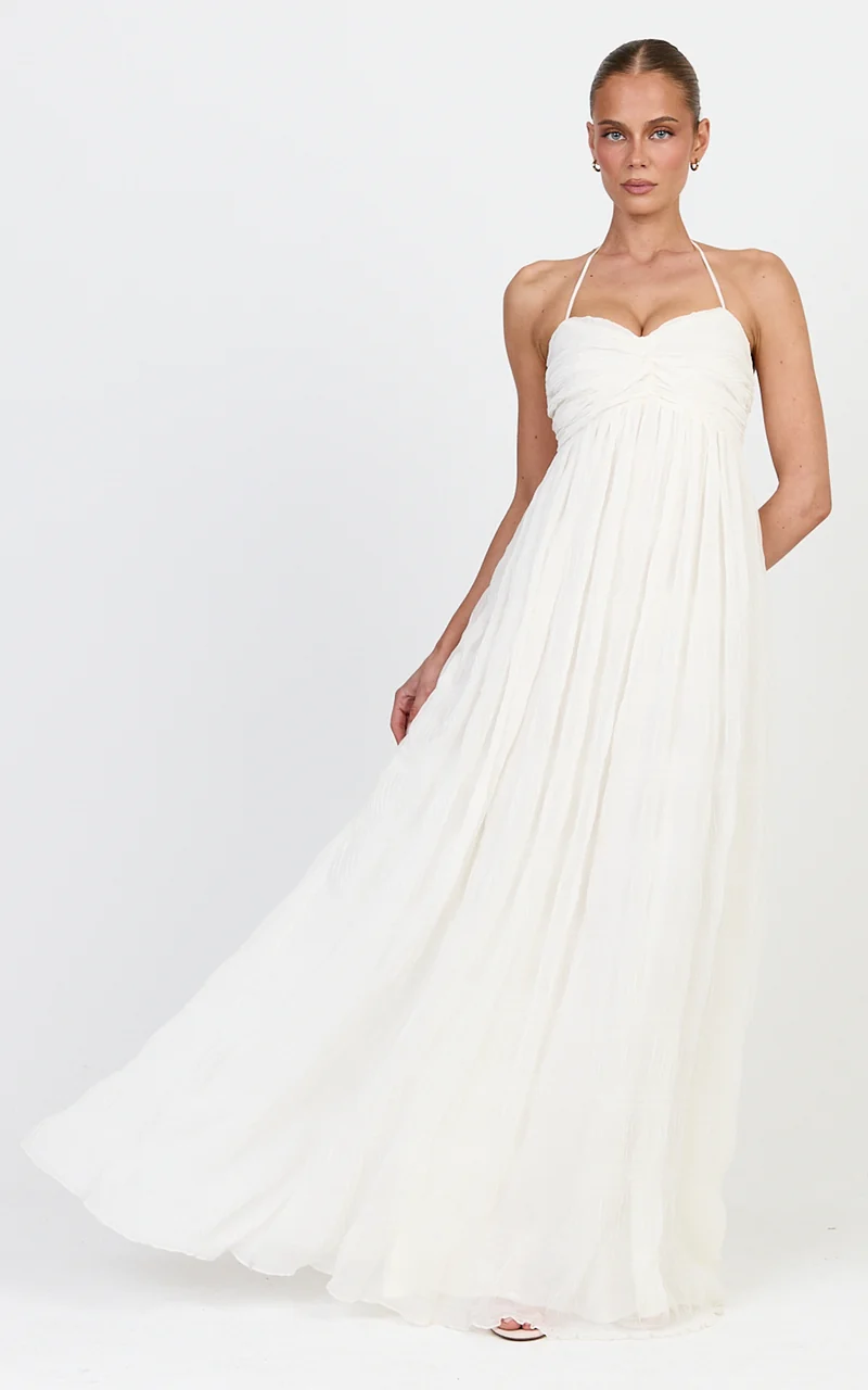 Lani Maxi Dress - Lace Back Shirred Maxi Dress in Cream