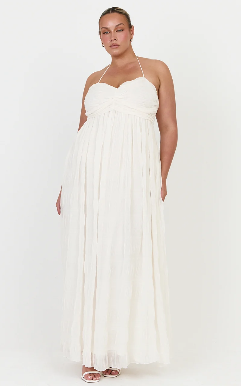 Lani Maxi Dress - Lace Back Shirred Maxi Dress in Cream