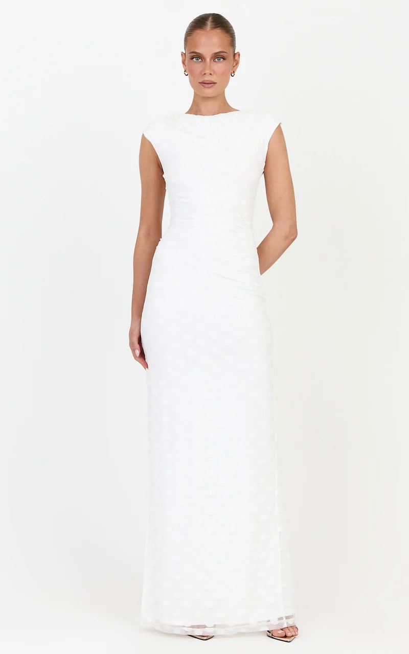 Bessette Maxi Dress - Polka Dot Mesh Maxi Dress in Ivory