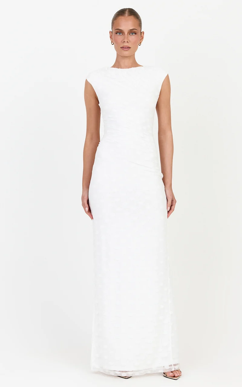 Bessette Maxi Dress - Polka Dot Mesh Maxi Dress in Ivory