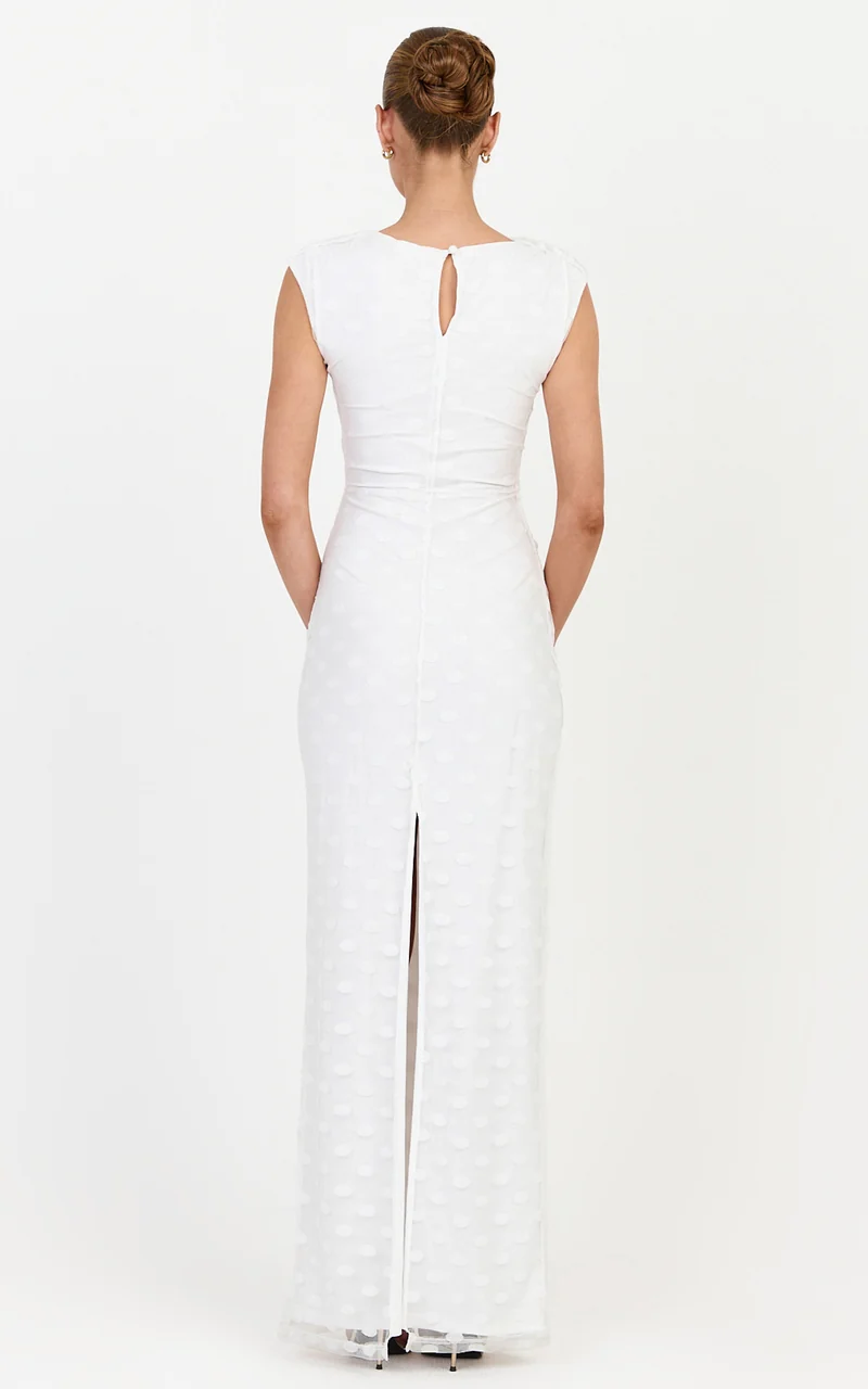 Bessette Maxi Dress - Polka Dot Mesh Maxi Dress in Ivory