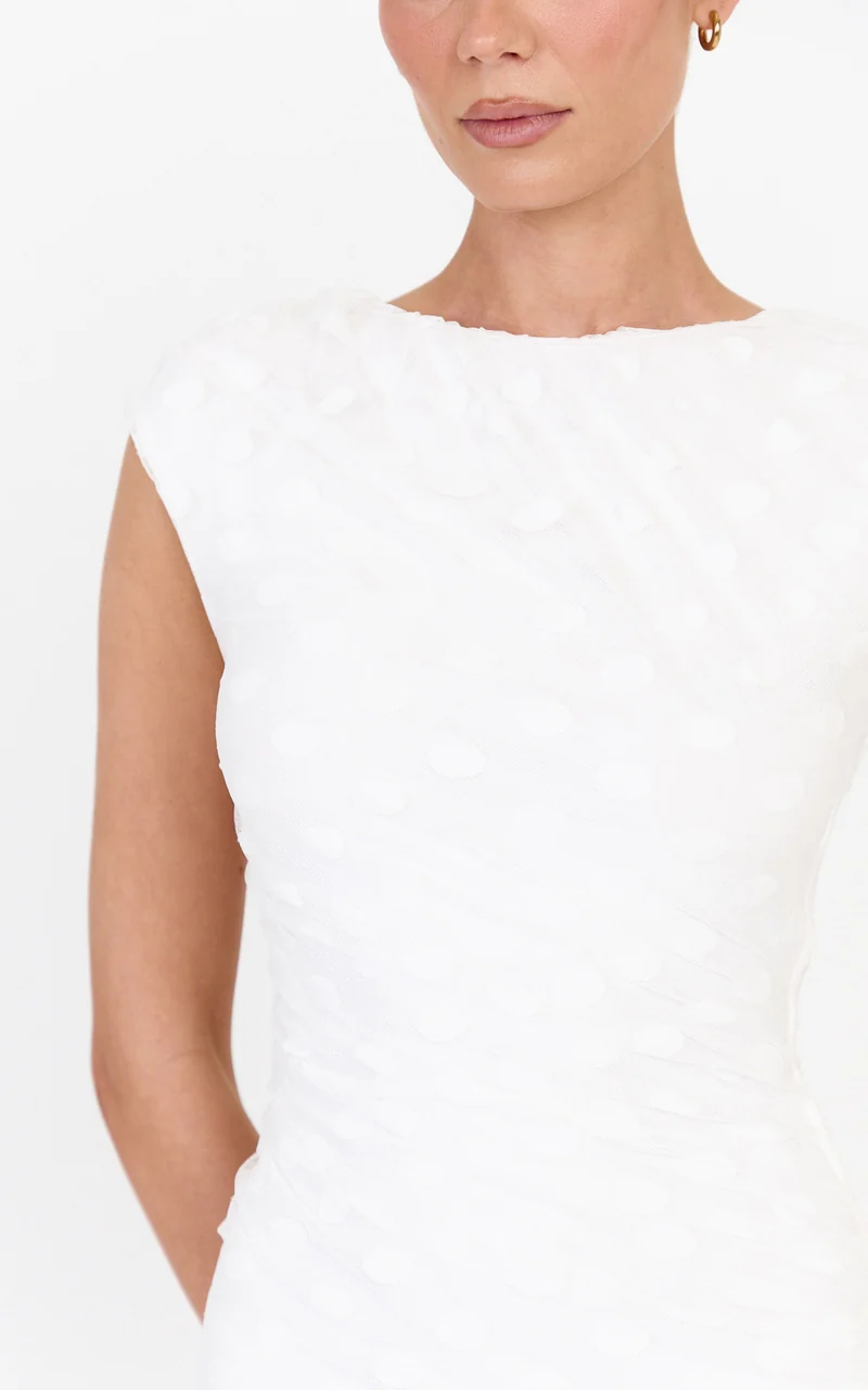 Bessette Maxi Dress - Polka Dot Mesh Maxi Dress in Ivory