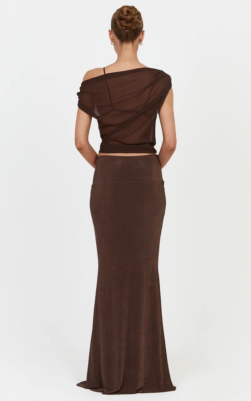 Margaret Maxi Skirt - Tie Waist Jersey Maxi Skirt in Chocolate