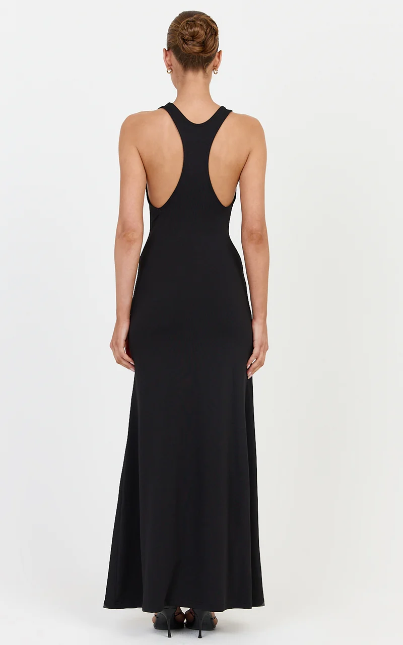 Nadia Maxi Dress - Jersey Racerback Dress in Black