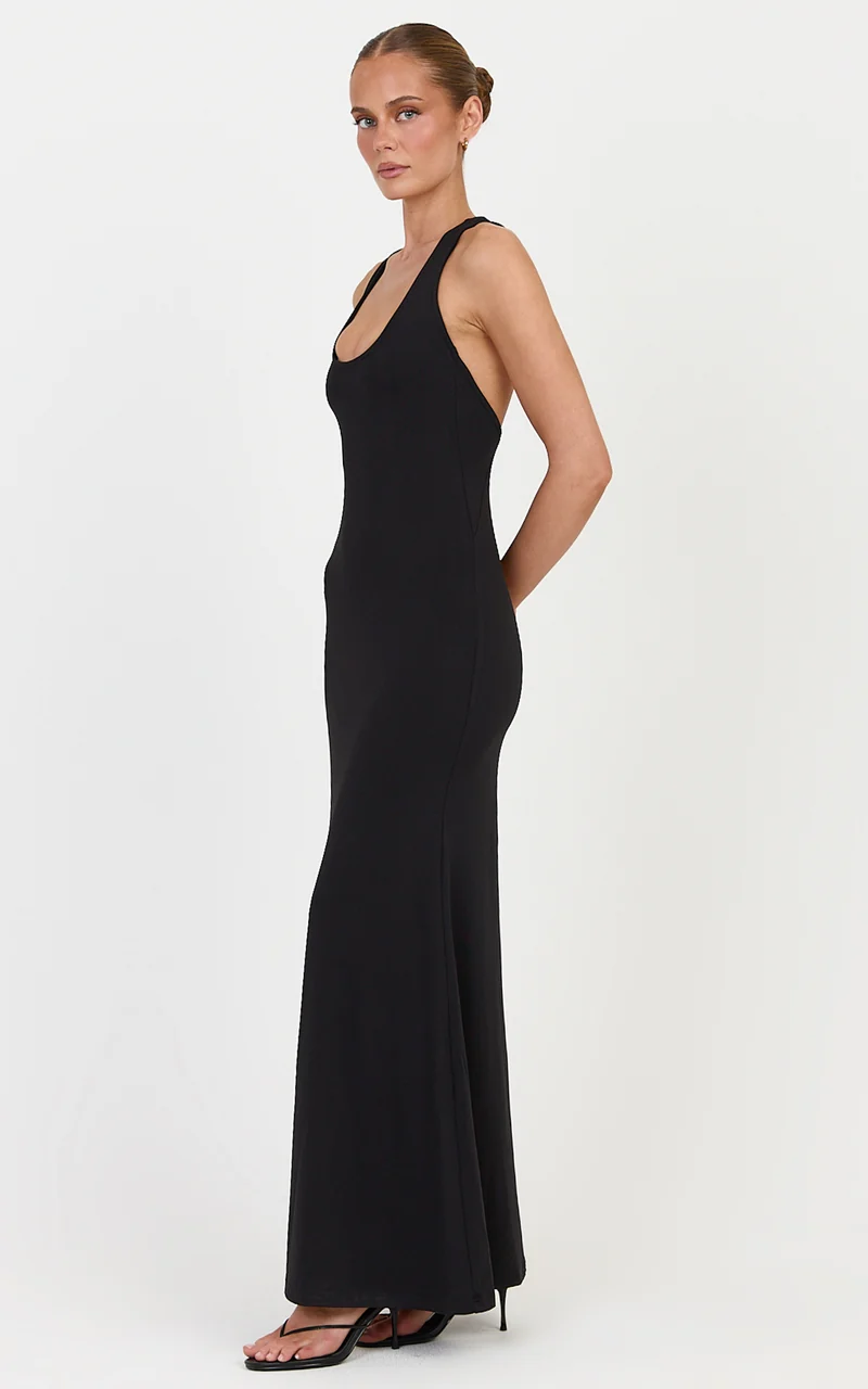 Nadia Maxi Dress - Jersey Racerback Dress in Black