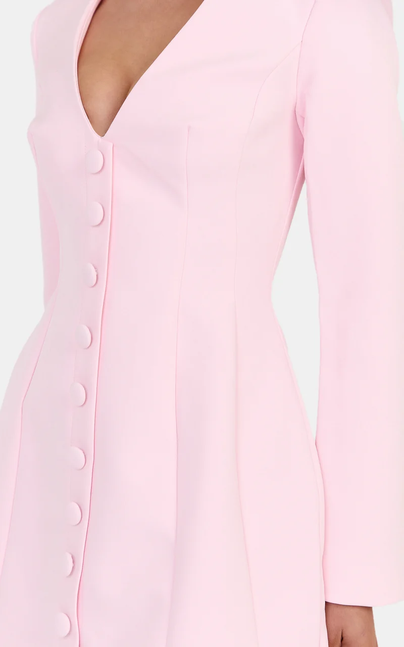 Lavender Mini Dress - Wide Neck Button Down Blazer Dress in Baby Pink