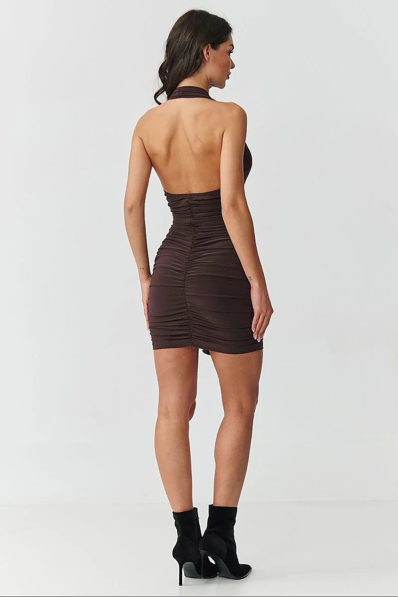 Robe marron courte moulante dos nu