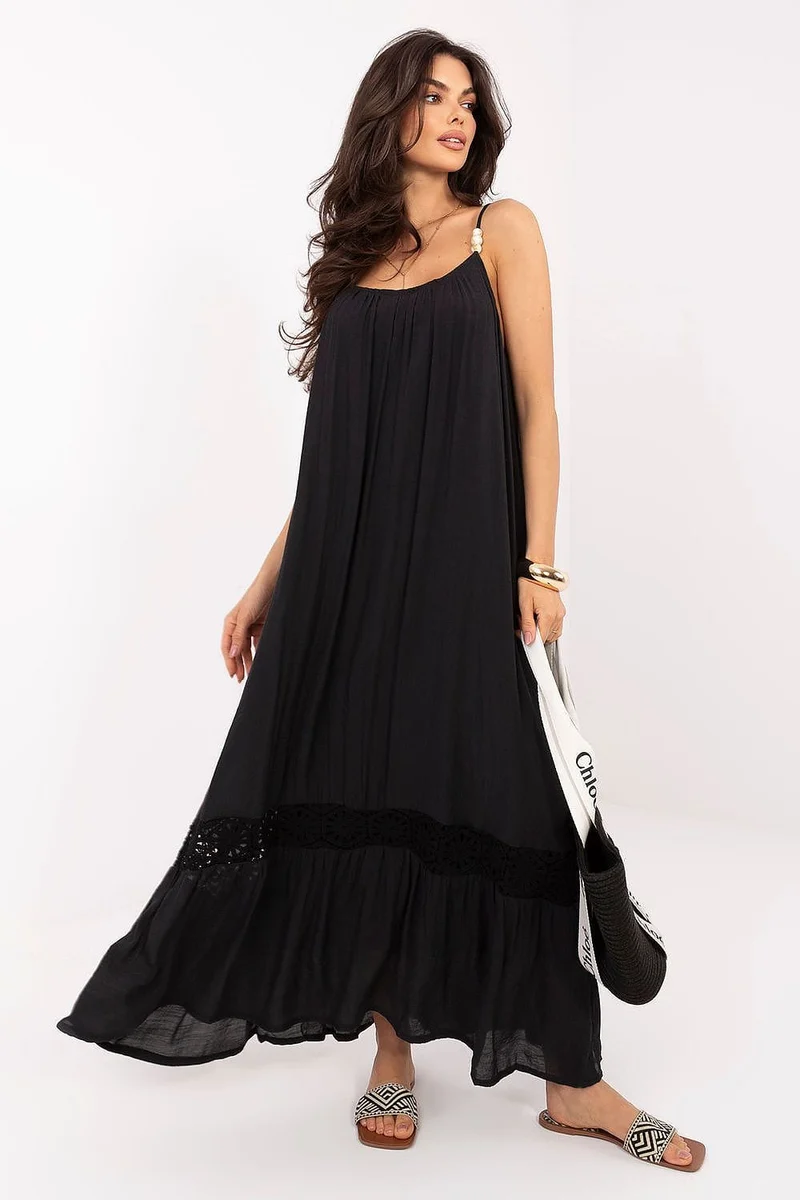 Robe bohème noire longue fluide