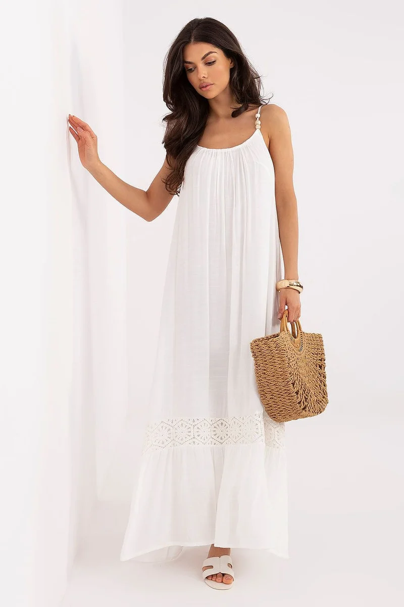 Robe longue blanche bohème en gaze de coton