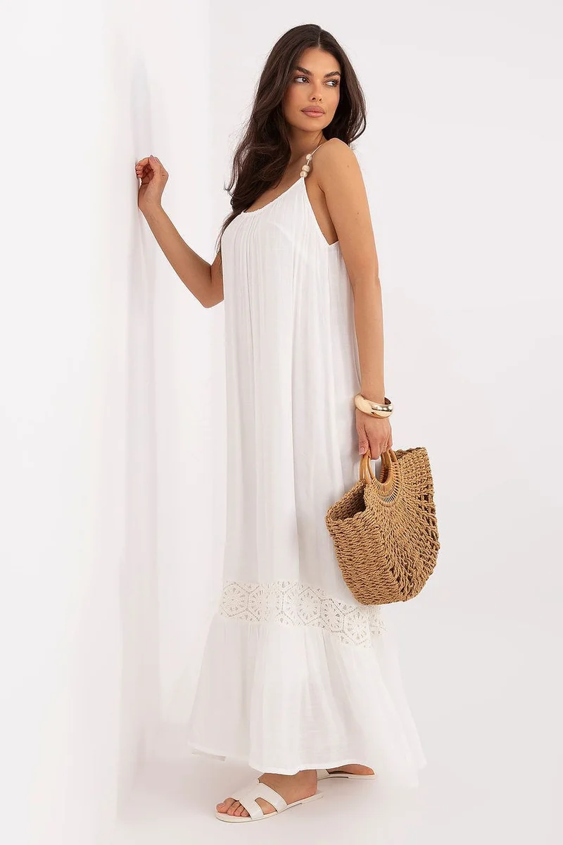 Robe longue blanche bohème en gaze de coton