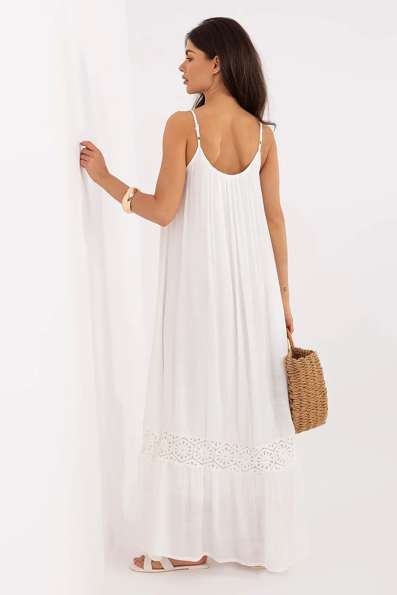 Robe longue blanche bohème en gaze de coton