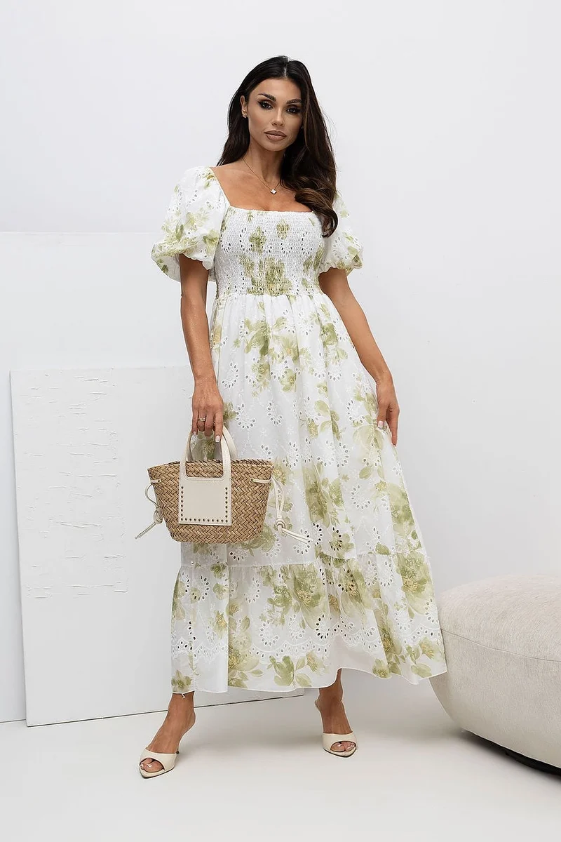 Robe bohème fleurie longue manches courtes