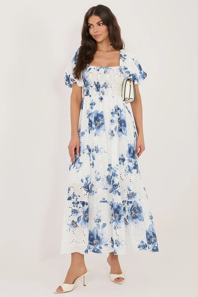 Robe longue bohème fleurie manches courtes