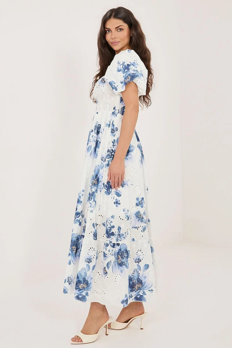 Robe longue bohème fleurie manches courtes