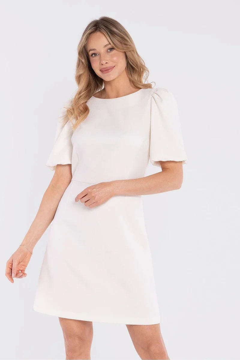 Robe habillée blanche courte manches bouffantes